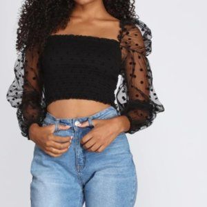 Black Polka Dot Smocked Top